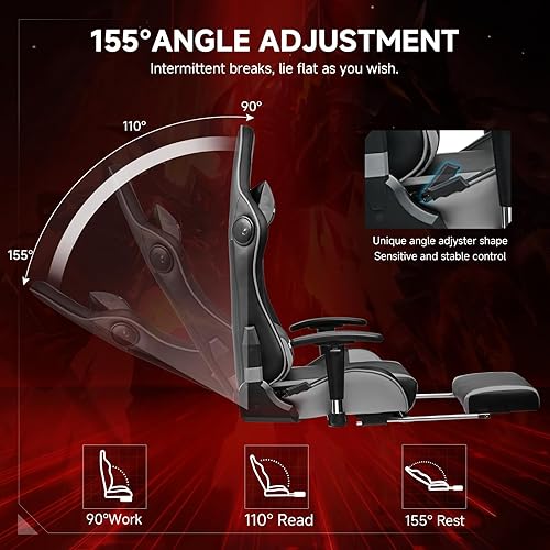 Miniatura 5 de GTPLAYER Silla de juegos con altavoces Bluetooth y reposapiés, silla ergonómica para jugadores con respaldo reclinable, reposabrazos 3D, altura de