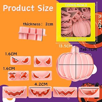 Pumpkin Face Cookie Stamps Set, 10 Pieces 3D Pressable Cookie Cutters