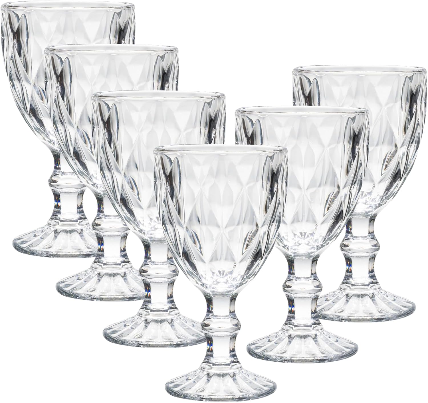 Beille Set of 6 Clear Carved Goblet Water Glasses Home Decor Entertaining Essentials Glassware, 10oz