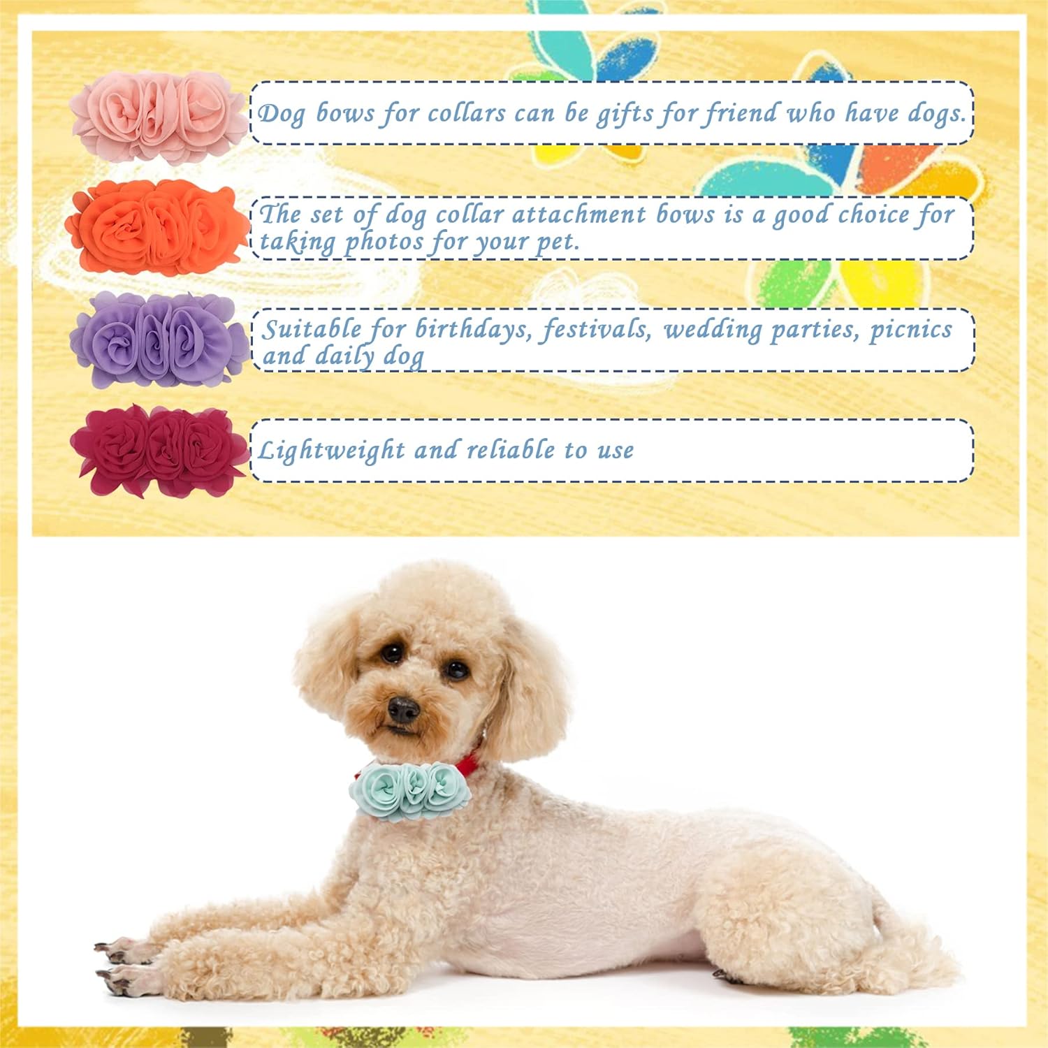 4 or 6 or 20PCS Dog Collar Large Flowers Pet Collar Charms Attachment for Small Medium Big Girl Female Cat Puppy Alpaca Rabbit Neck Bows Sliders Grooming Accessories