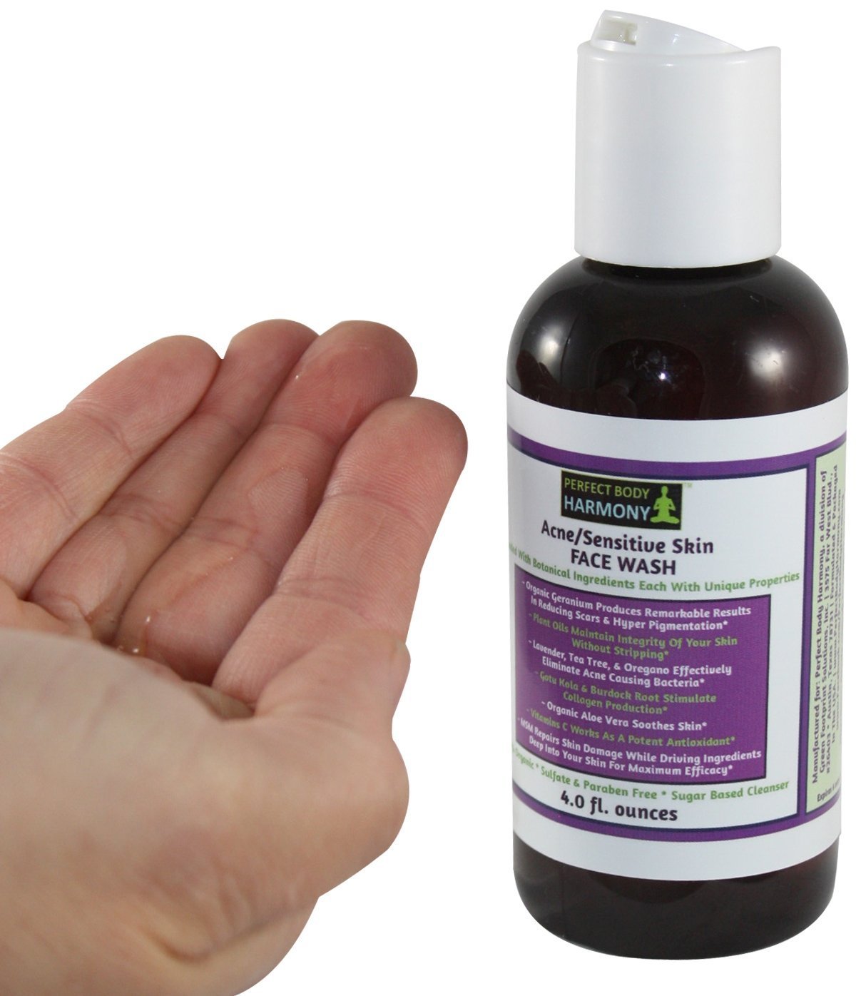 Sensitive Skin Face Wash Cleanser; 72% Organic & Loaded with The Best Natural Botanical Ingredients; Sulfate & Paraben Free Sugar Based Facial Wash; 4.0 fl. oz. Amber Bottle.