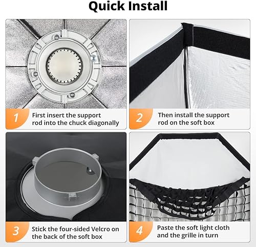 Miniatura 6 de AMBITFUL FW95 95cm37" octagonal Honeycomb Grid Bowens Softbox, con rejilla de panal + bolsa de transporte, para lámpara de montaje Bowens (FW95