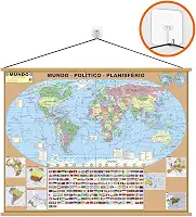 Mapa Mundi Banner + Gancho Autocolante - Moldura Laminado Grande- Atualizado- Pronto para pendurar