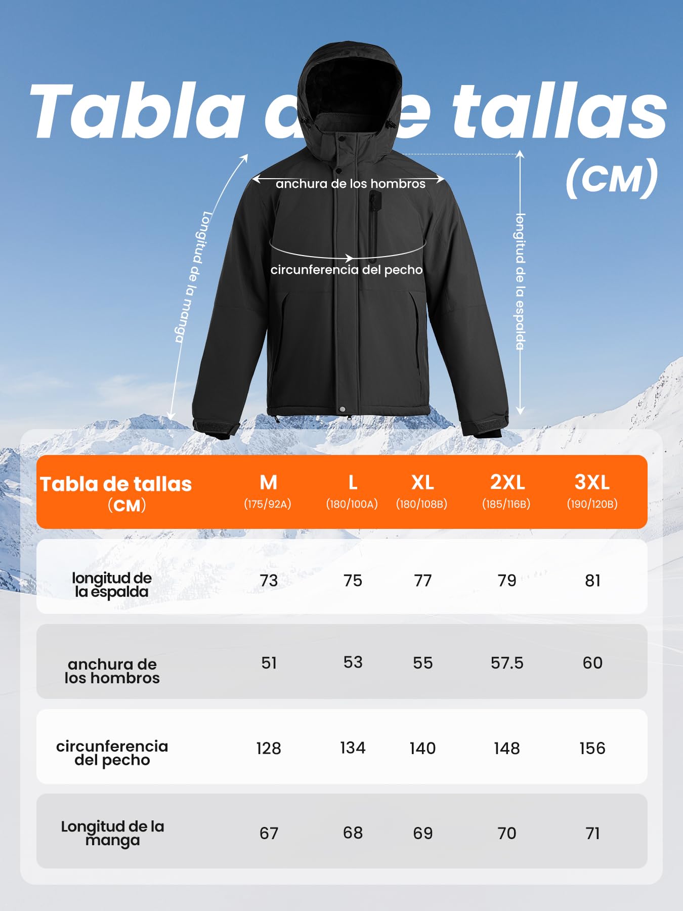 Chaqueta de invierno impermeable para hombre con forro polar y capucha extraíble