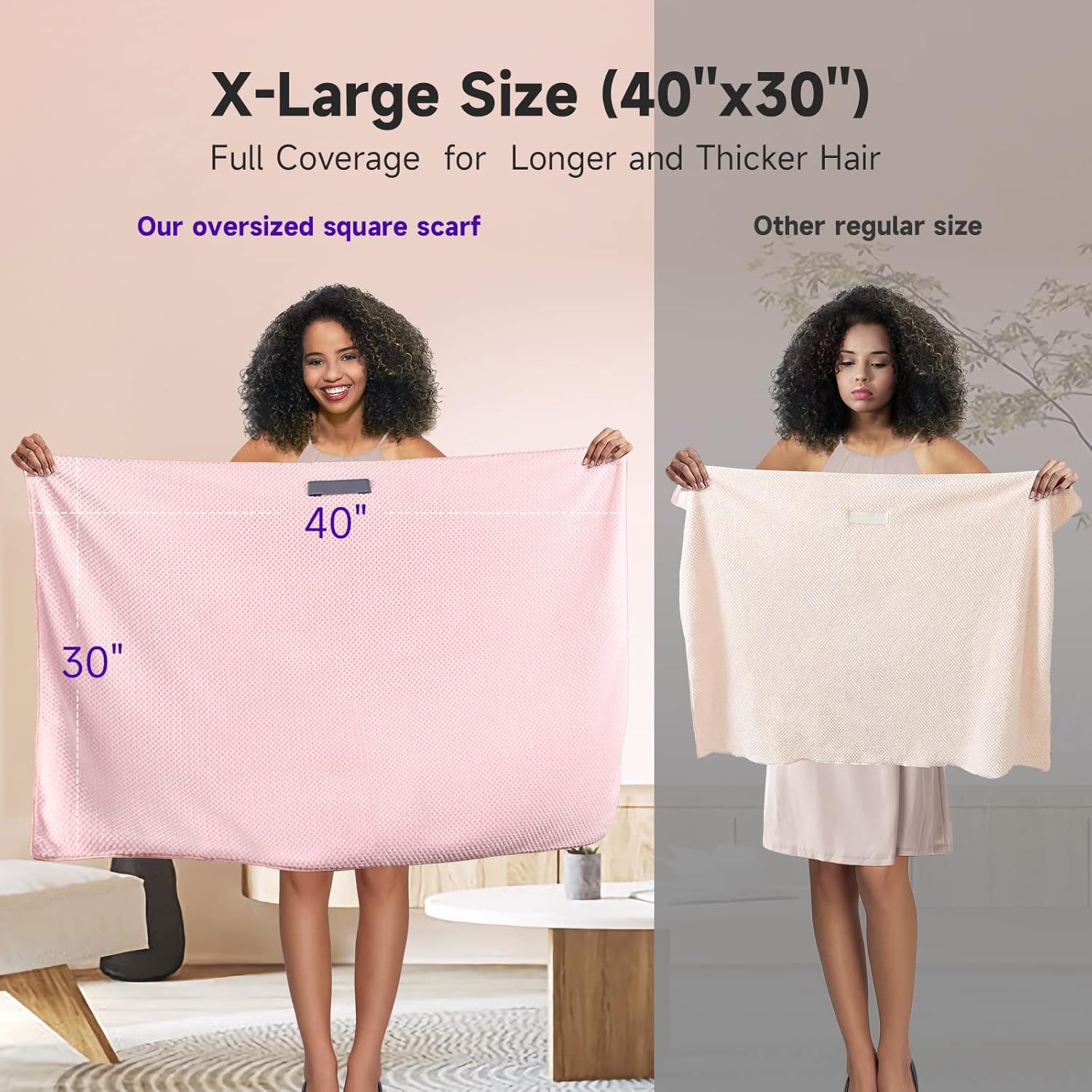 Umisleep Extra Large Microfiber Hair Towel for Women Curly, Long, Thick Hair, 2 Pack Ultra Absorbent Hair Drying Towel Wrap, Super Soft Anti Frizz Hair Turban with Elastic Loop (White, Pink)