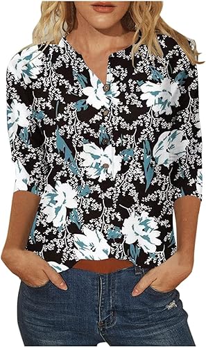 Camisetas para mujer 2023 verano 34 manga tops y blusas de moda estampado casual cuello redondo camisas sueltas cómodas camisetas