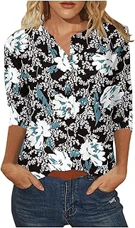 Womens V Neck Tops Woman Causal Round Neck Blouse Short Sleeve Casual T Shirts Print Round Neck T-Shirt Top Casual Top Summer Tops Short Sleeve Vintage Blouse
