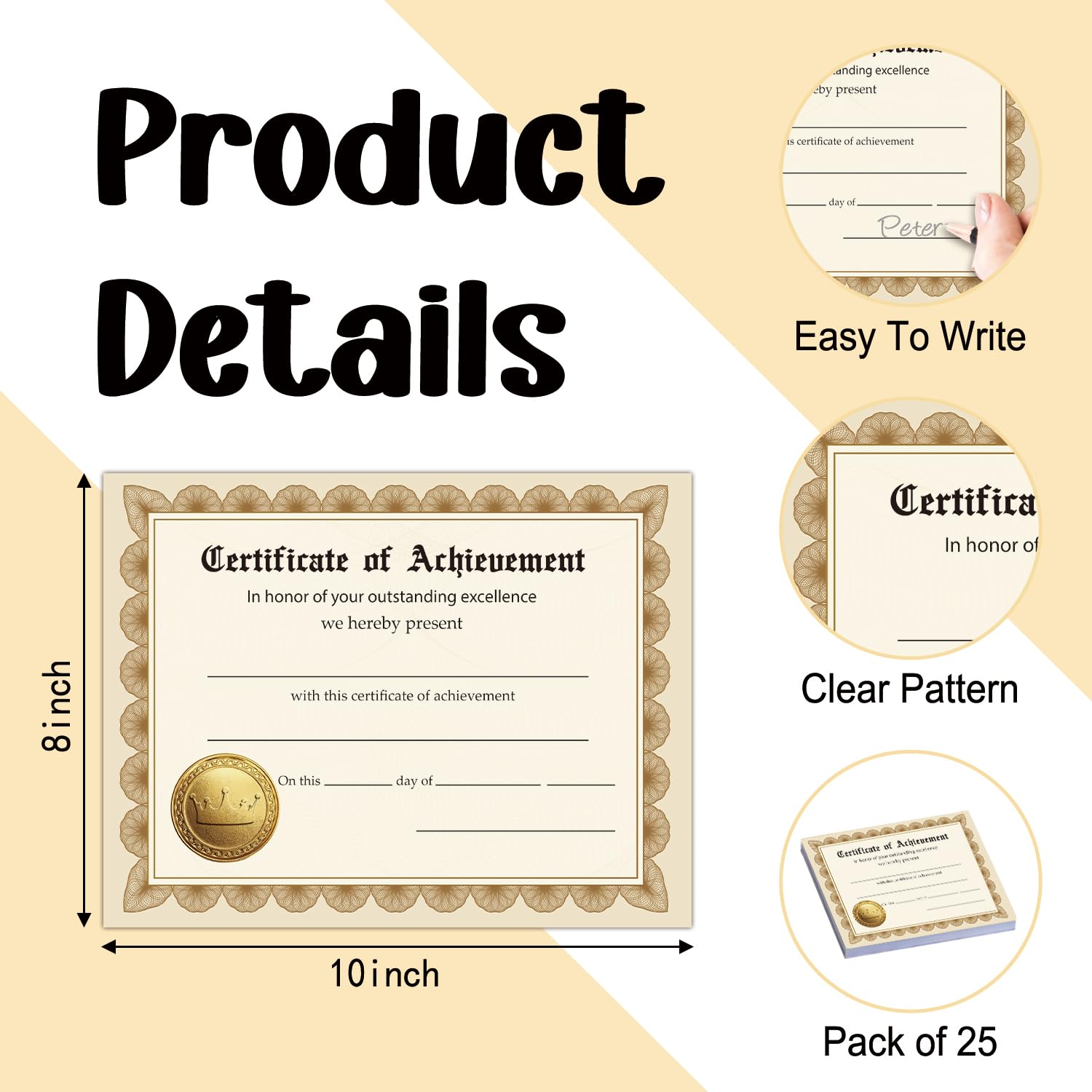 25 Certificato di Achievement, Certificati Gold Award per Studenti Insegnanti Genitori, 8 x 10 Pollici Certificati Studenti di Riconoscimento, Insegnanti in Aula Attività Forniture -04
