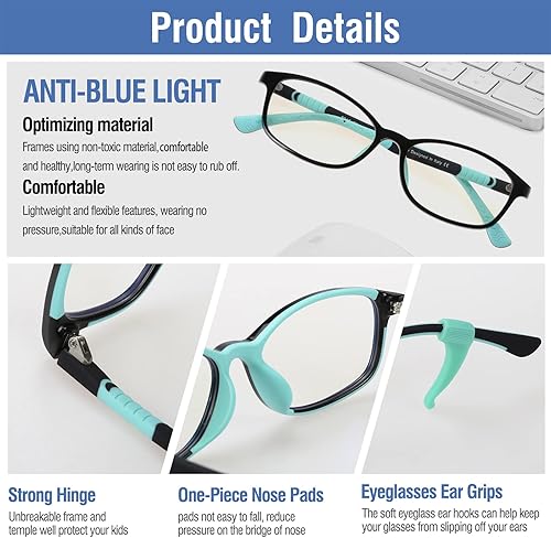 Miniatura 9 de DUCO K015 - Gafas de luz azul para niños y niñas, con bloqueo de rayos azules, lindos anteojos de computadora, juegos de televisión, para niños