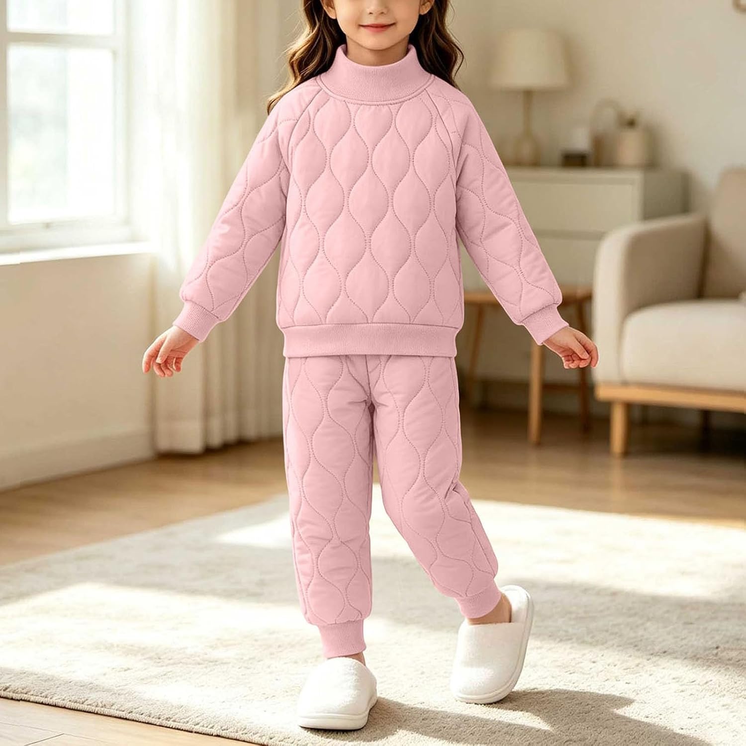 Girls Quilted 2 Piece Pullover and Jogger Pants Set