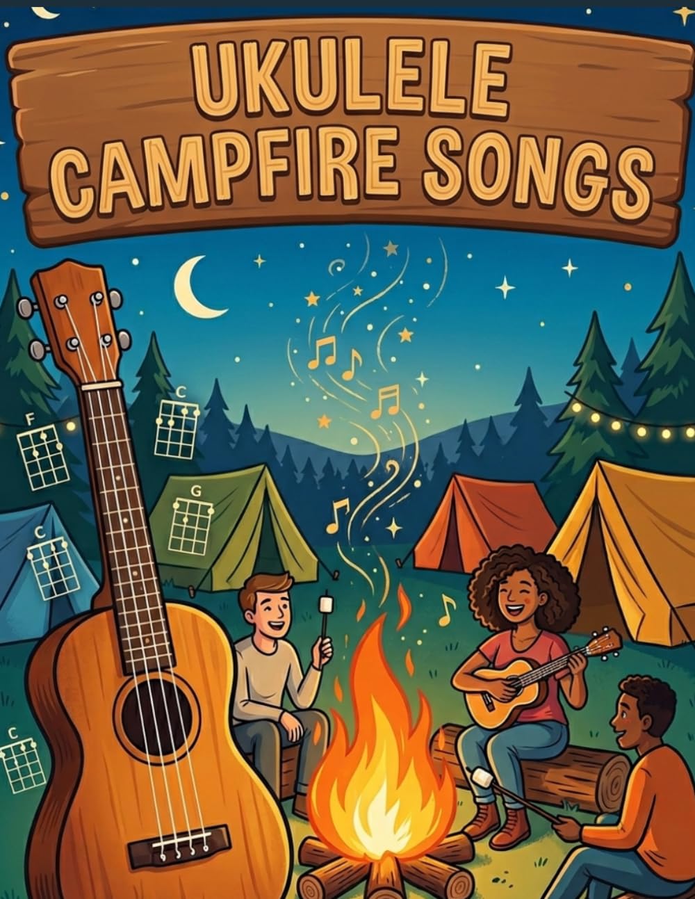 ukulele campfire songs: Selection of famous campfire songs arranged for beginners by letter notation-Includes 50 ukelele easy solos