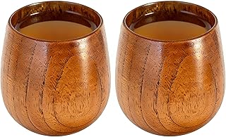 木製ティーカップ,2個ビンテージウッドカップ,小型木製ワインマグ | パーティー キッチン ダイニング カフェ カウンター用 コーヒー 紅茶 ラテ ワイン ミルク グラス