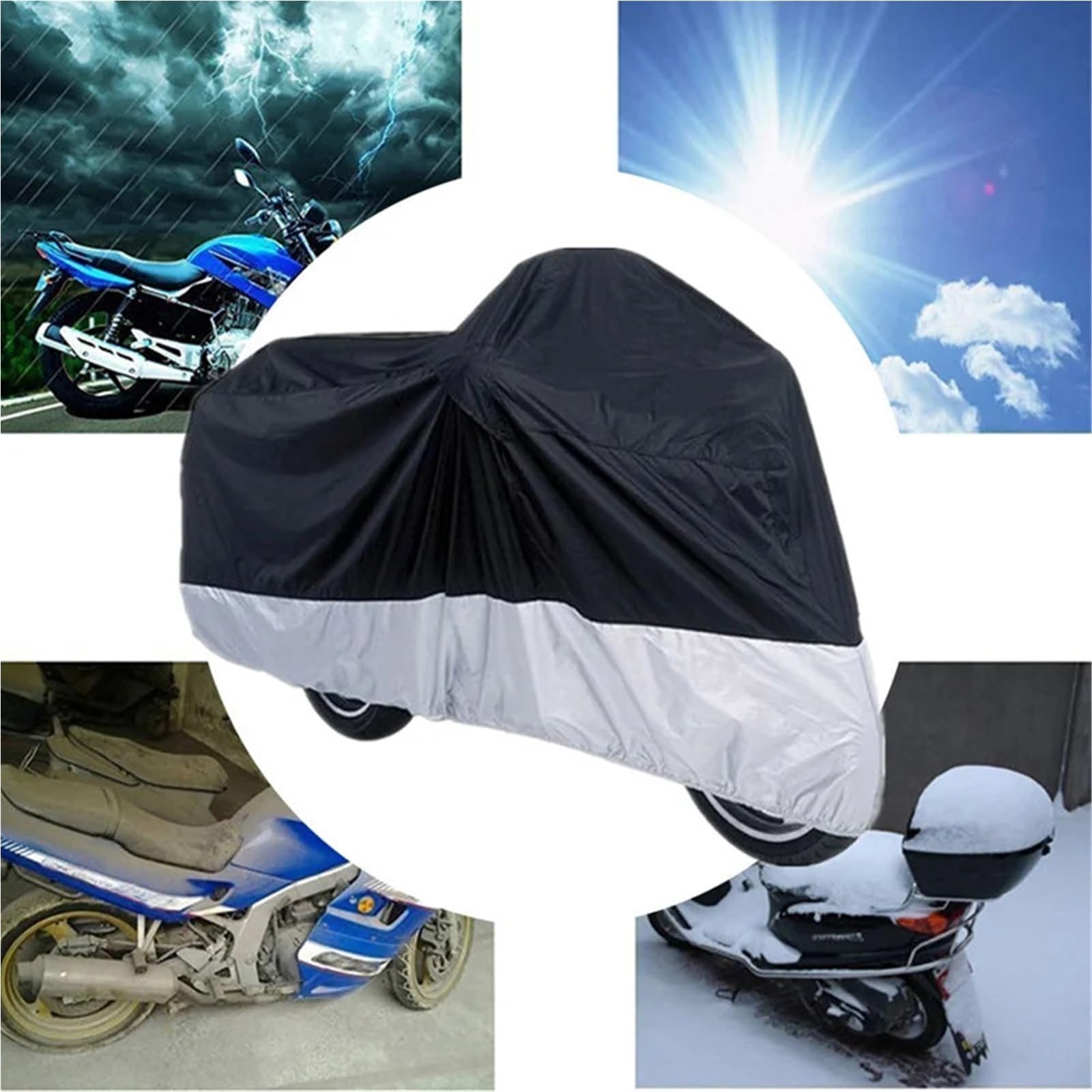 Funda para Moto para Cubierta de Motocicleta Motor Impermeable a Prueba de Polvo, Impermeable, Cubierta Exterior Resistente para Bicicletas para Todo Clima Aire Libre Cubierta de Motocicleta(Black,L)