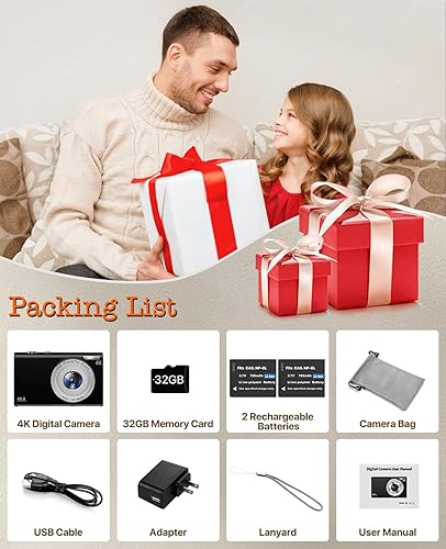 Miniatura 8 de Cámara digital, cámara de vlogging 4K para cámaras de enfoque automático de YouTube para fotografía con zoom digital de 16X, cámara digital compacta