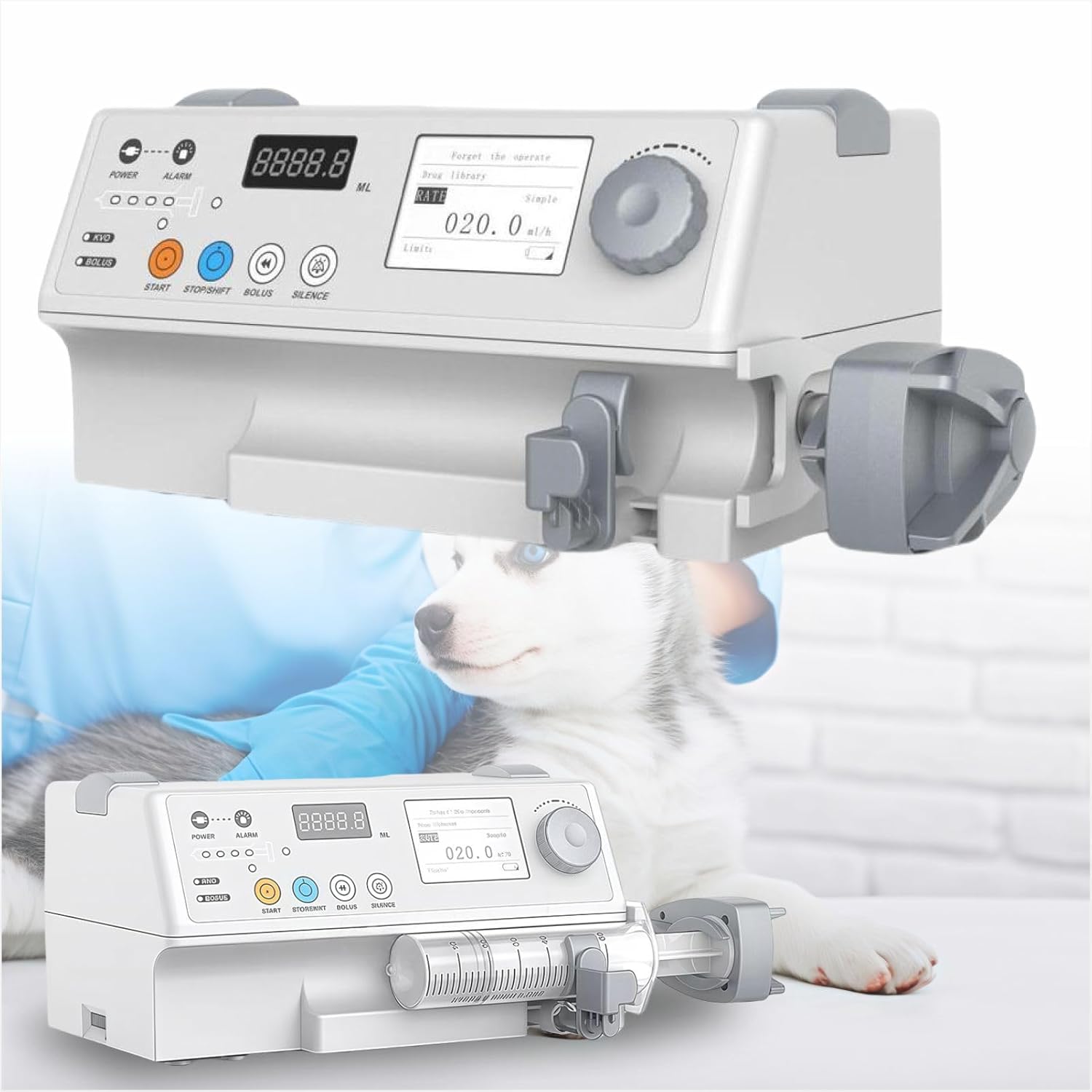 Veterinary Syringe Pump with KVO Function, Adjustable Infusion Pump for Animal Clinics, IV Fluid Delivery Device for Pets, 1 Unit