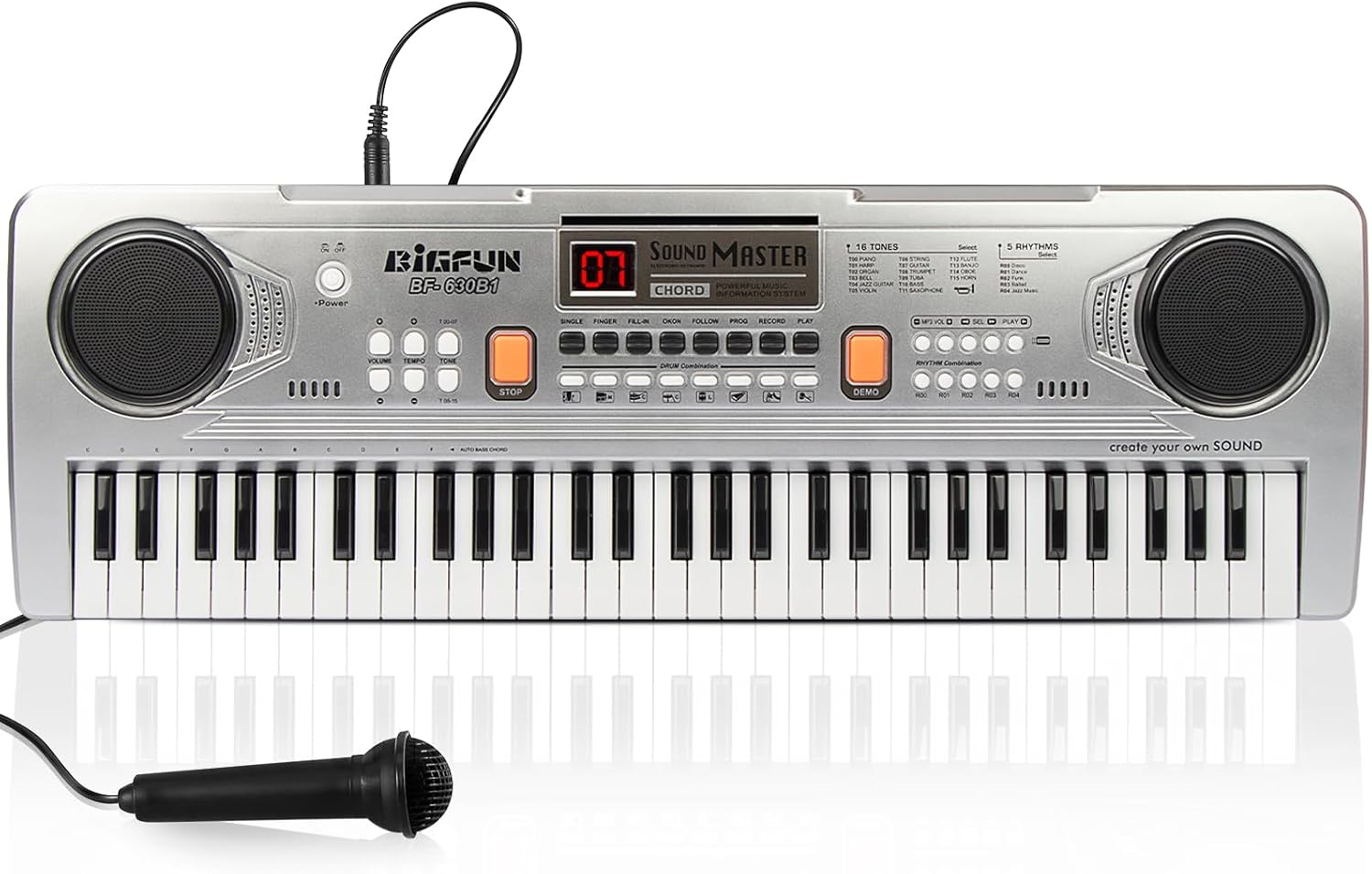 Raimy Piano Keyboard for Beginners, 61 Keys Portable Electronic Digital Piano with Microphone, Learning Educational Music Keyboard Piano for Kids Gifts Toys for Boys Girls Toddlers (Silver) Sliver