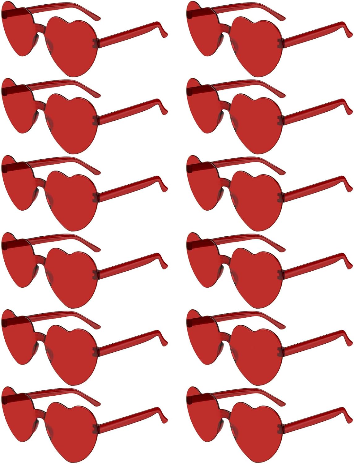 NACHLYNN 12 Pairs Red Heart Sunglasses for Women Rimless Heart Shaped Sunglasses Candy Color Glasses for Party Favors