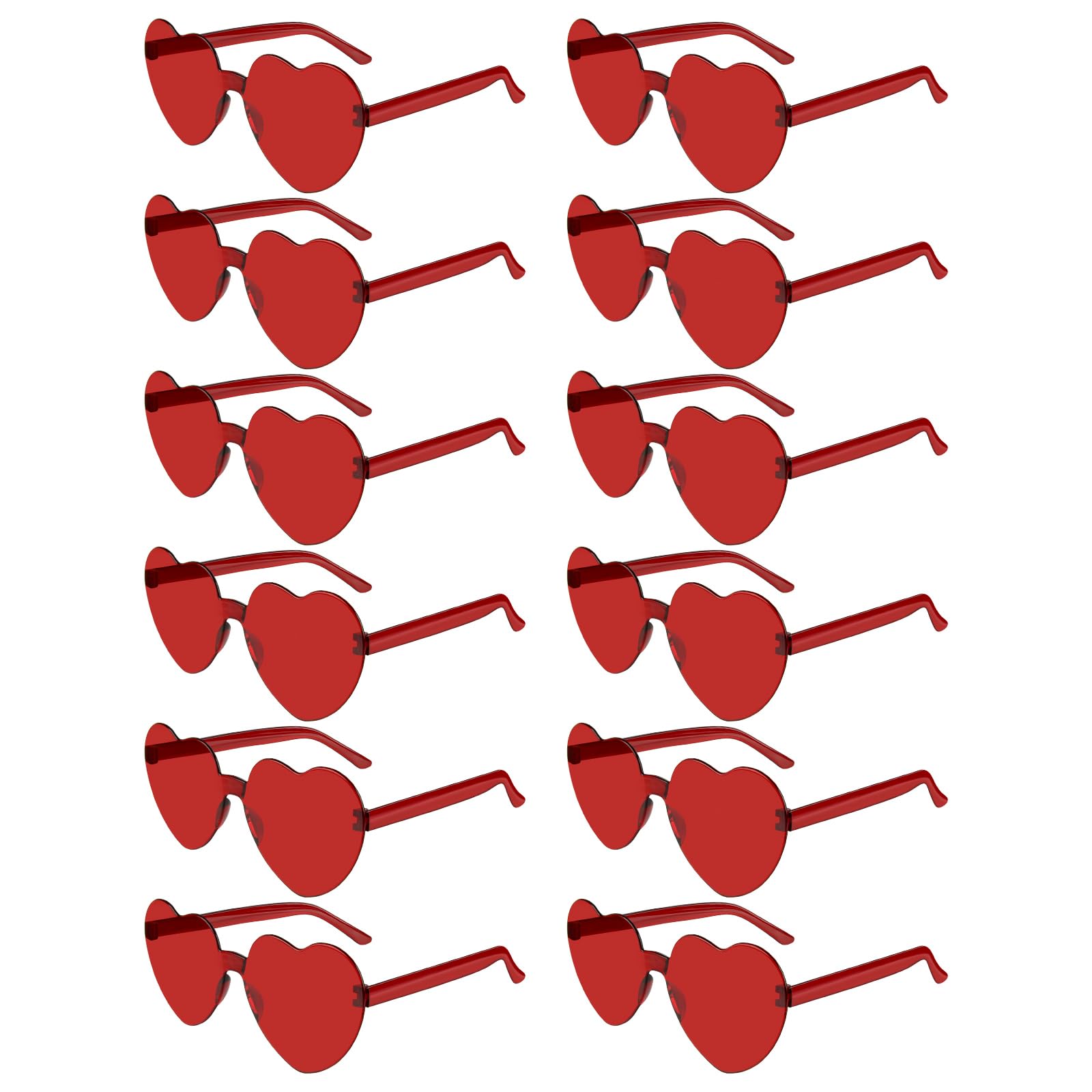 NACHLYNN 12 Pairs Red Heart Sunglasses for Women Rimless Heart Shaped Sunglasses Candy Color Glasses for Party Favors