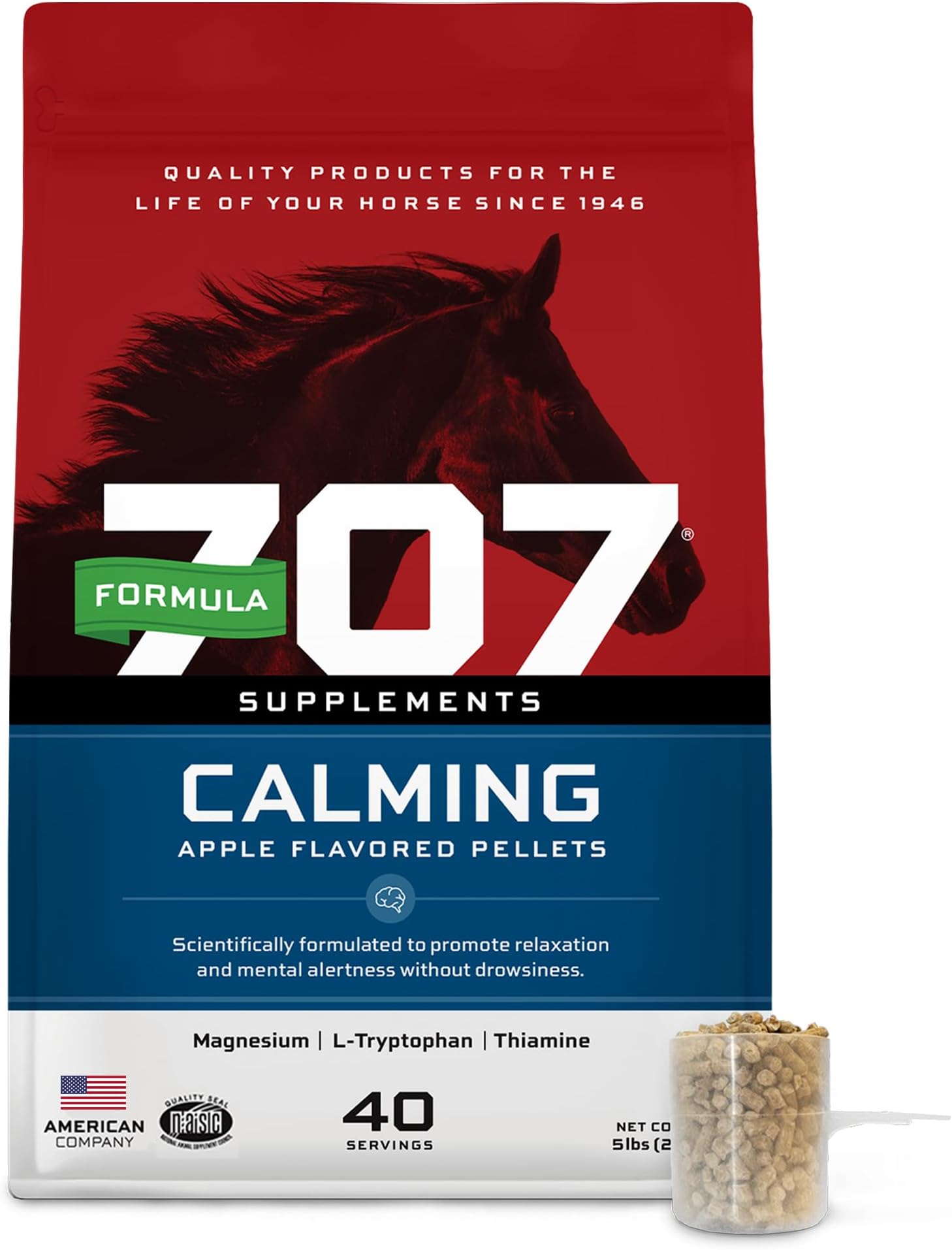 Formula 707 Calming Equine Supplement 5LB Bucket – Anxiety Relief and Enhanced Focus for Horses – L-Tryptophan, Thiamine & Magnesium
