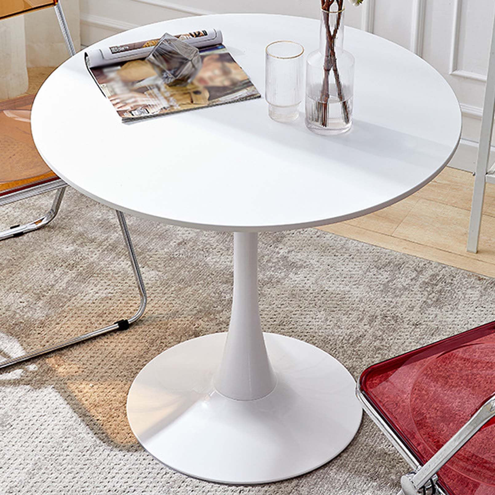 80 cm stolik bistro do kawiarni, okrągły stół do jadalni, do kuchni, domowego biura, MDF biała podstawa metalowa, stolik kawowy z połowy wieku