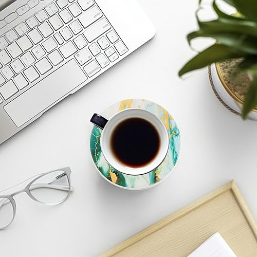 Miniatura 7 de ComSaf Juego de 6 posavasos absorbentes para bebidas con soporte, posavasos de cerámica con patrón de mármol, posavasos artísticos para mesa de