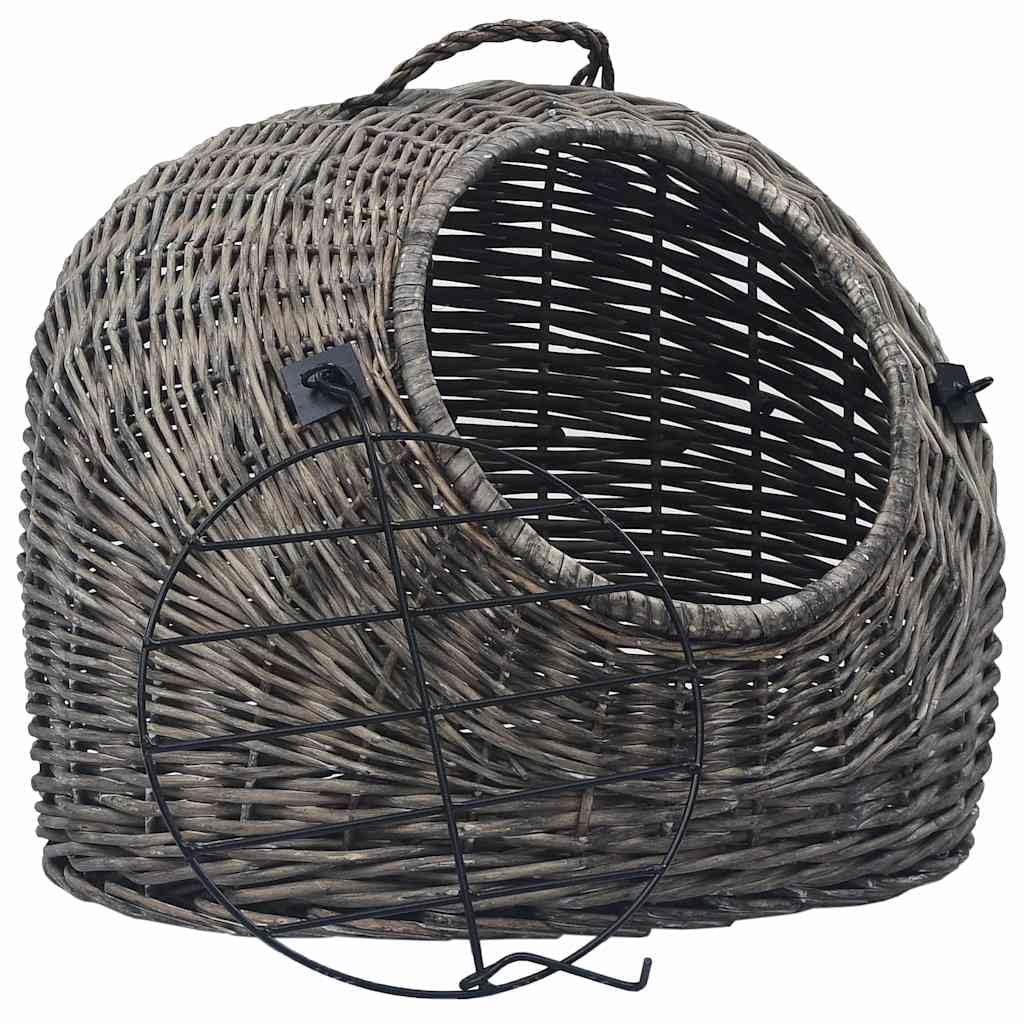 Katzen-Transportkorb aus Weide Grau 50x42x40 cm für Katzen, Stabiler Weidenkorb für Reise und Transport