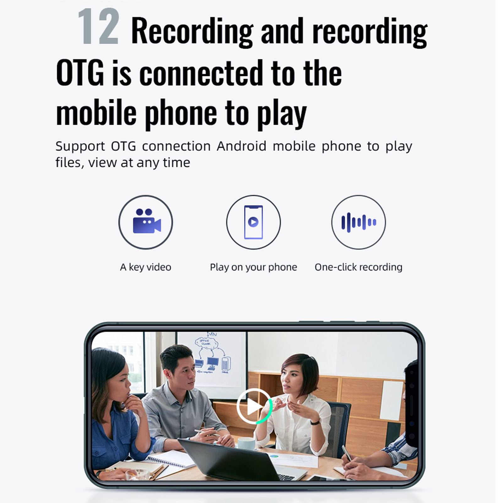 Zegarek z Dyktafonem, Cyfrowy Ekran Audio Aktywowany Głosem Dyktafon, Redukcja Szumów HD 1080P Inteligentny Rejestrator AI do Wykładów, spotkań, Wywiadów (64g)