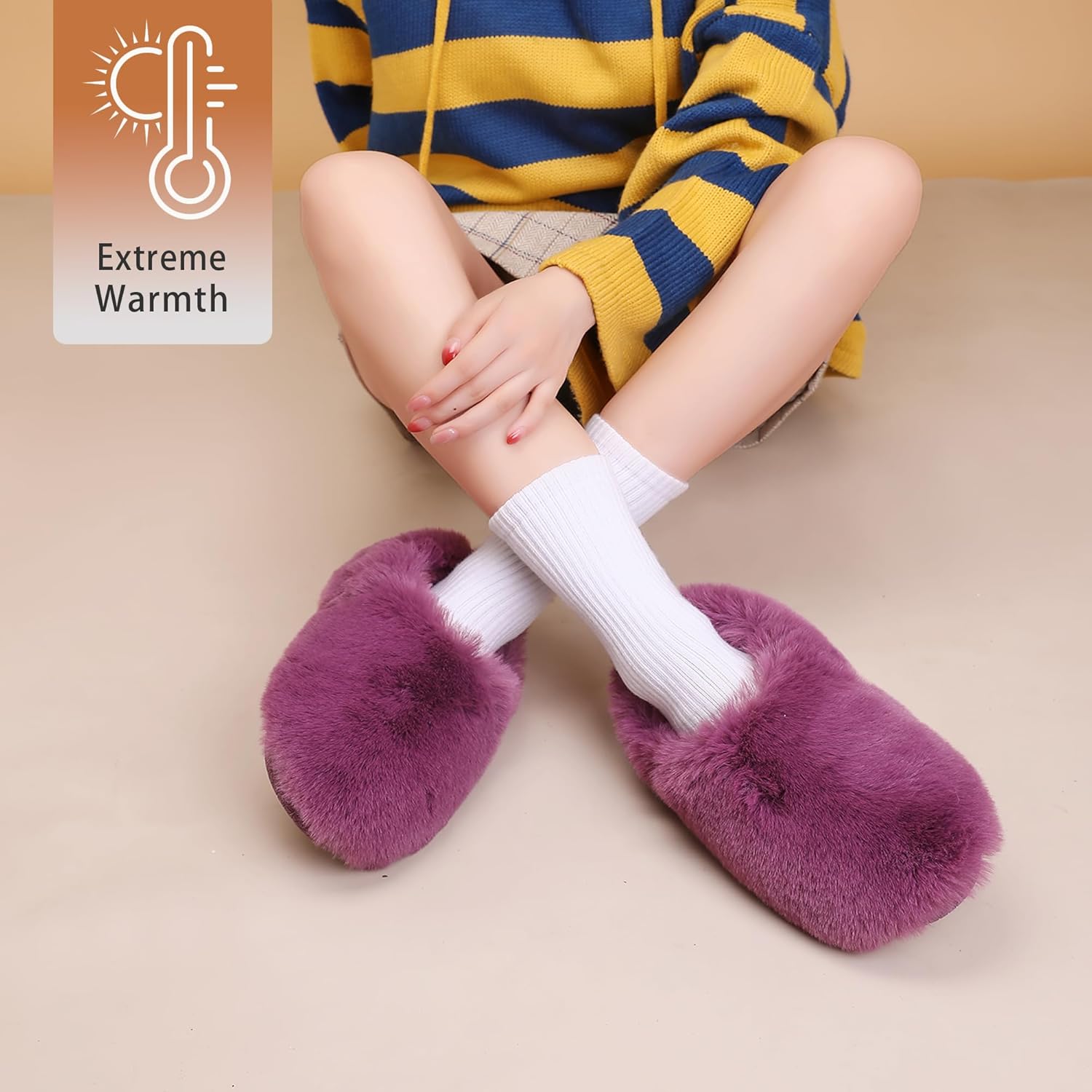 Onmygogo Women's Fuzzy Memory Foam Slippers, Faux Fur Winter Slippers, Slip-On Warm House Shoes for Indoor & Outdoor - Image 2