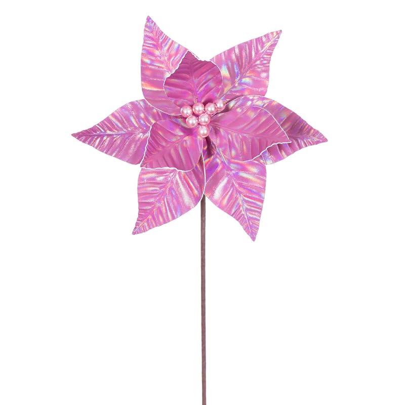 Vickerman 10" x 20" Fuchsia Iridescent Poinsettia Stem. It Includes Three Pieces per Bag.