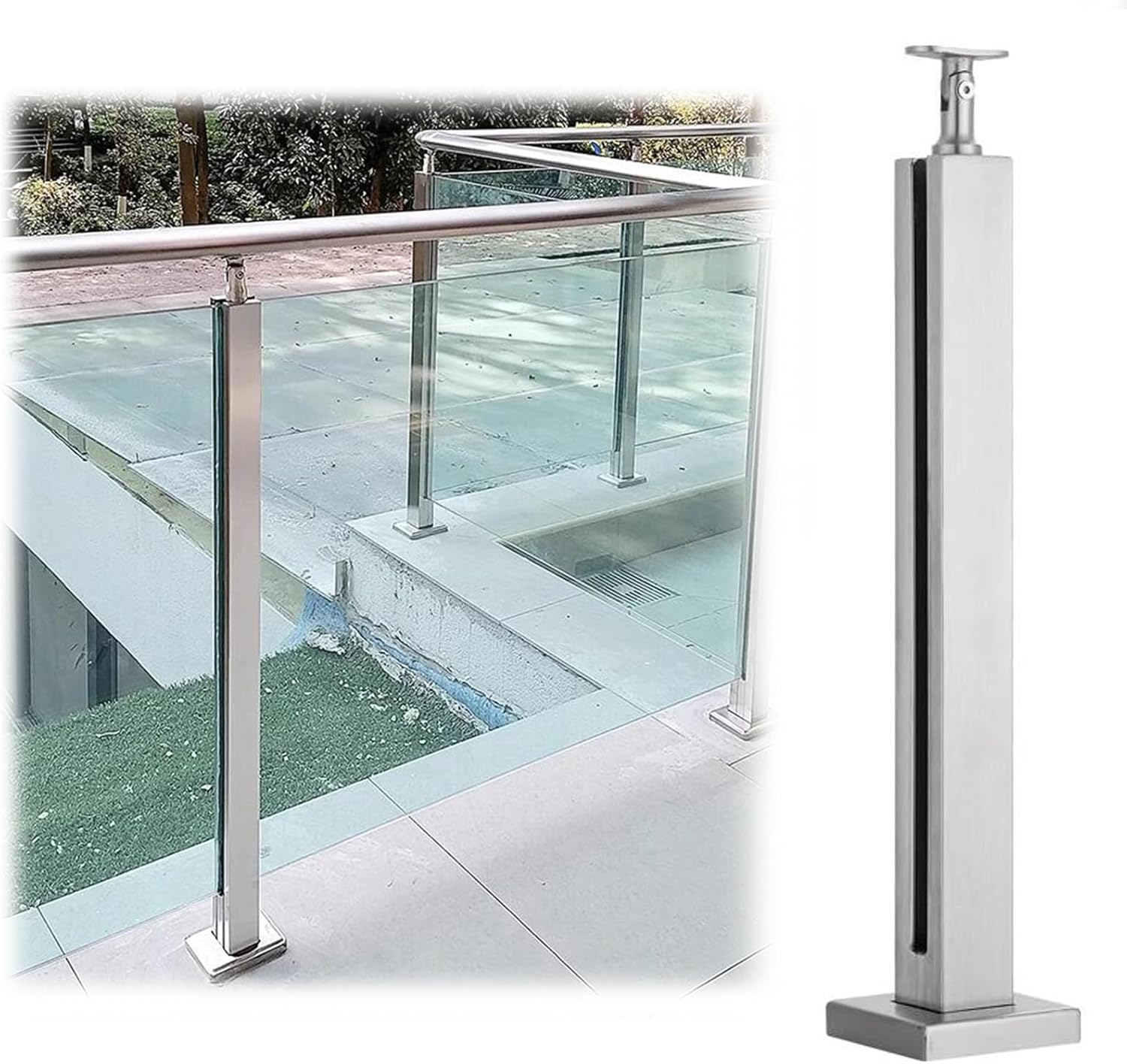 Deep Coffee Silver Glass Balustrade Post - Durable Balcony Glass Handrail Guardrail, H65cm Glass Railing Post for Steps & Decks, Compatible with Glass Railing Panels Clam