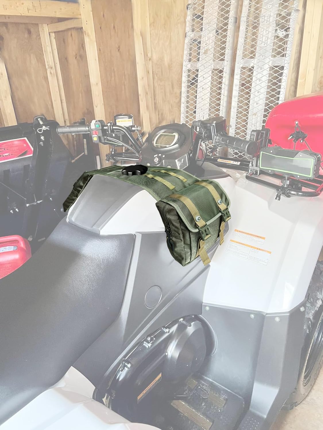 Larswon Universal Water-resistant ATV Tank Bag - Heavy-Duty Motorcycle Saddle Storage Compatible with Sportsman, Grizzly, KingQuad & Most ATV/UTV/Snowmobile AccessoriesArmy Green