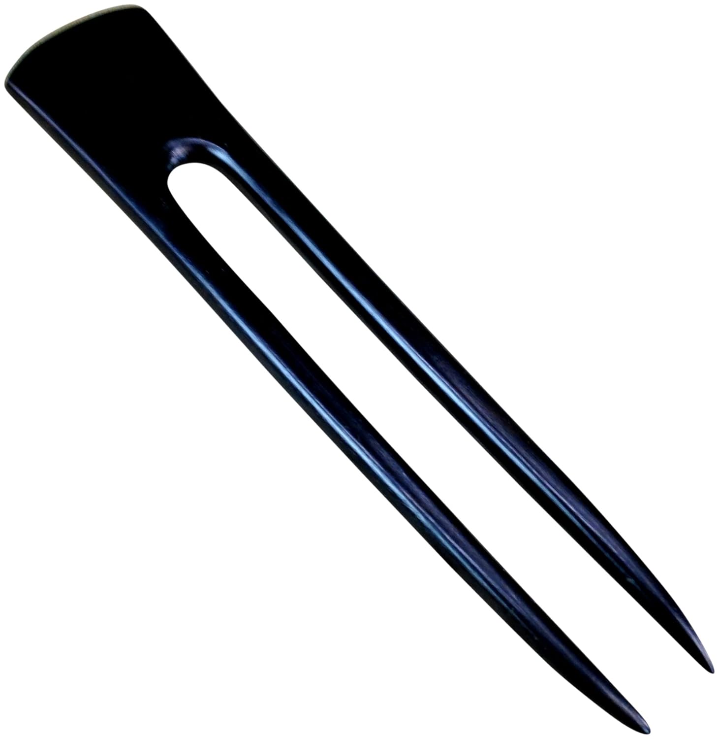 One Ebony Wood Two Prong 6 Inch Straight Hair Stick Pick Pic Pin Fork - Hawaiian Style