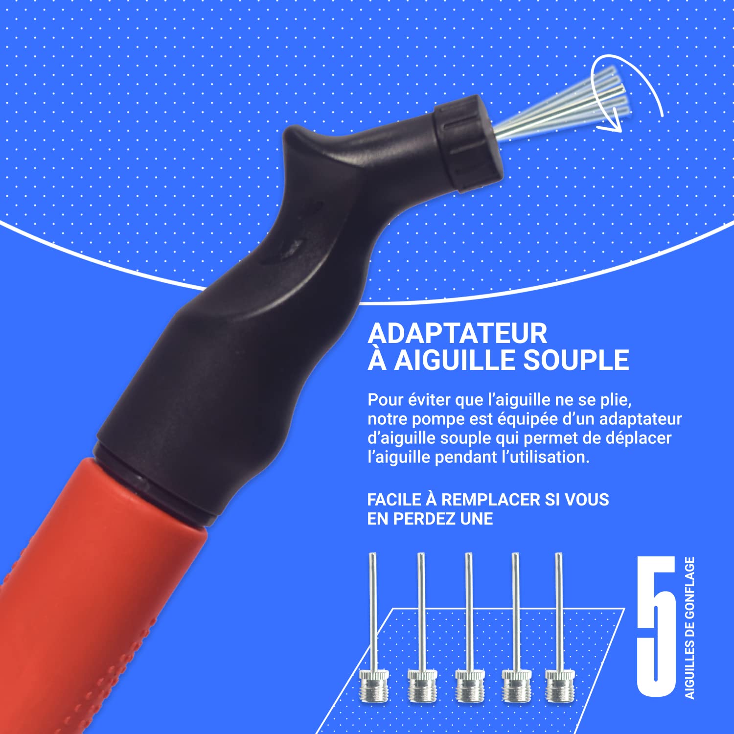 SPORTBIT Pompe à Ballon avec 5 Aiguilles – Système Push & Pull – Pompe à Air Portable pour Football, Basketball, Volleyball et Ballons de Sport