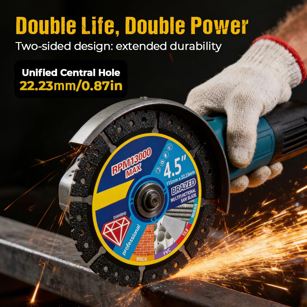 4.5" Diamond Multi-Purpose Saw Blades 2026 New Angle Grinder Discs, High Durability for Construction/Remodeling/Tile Work (5pcs)