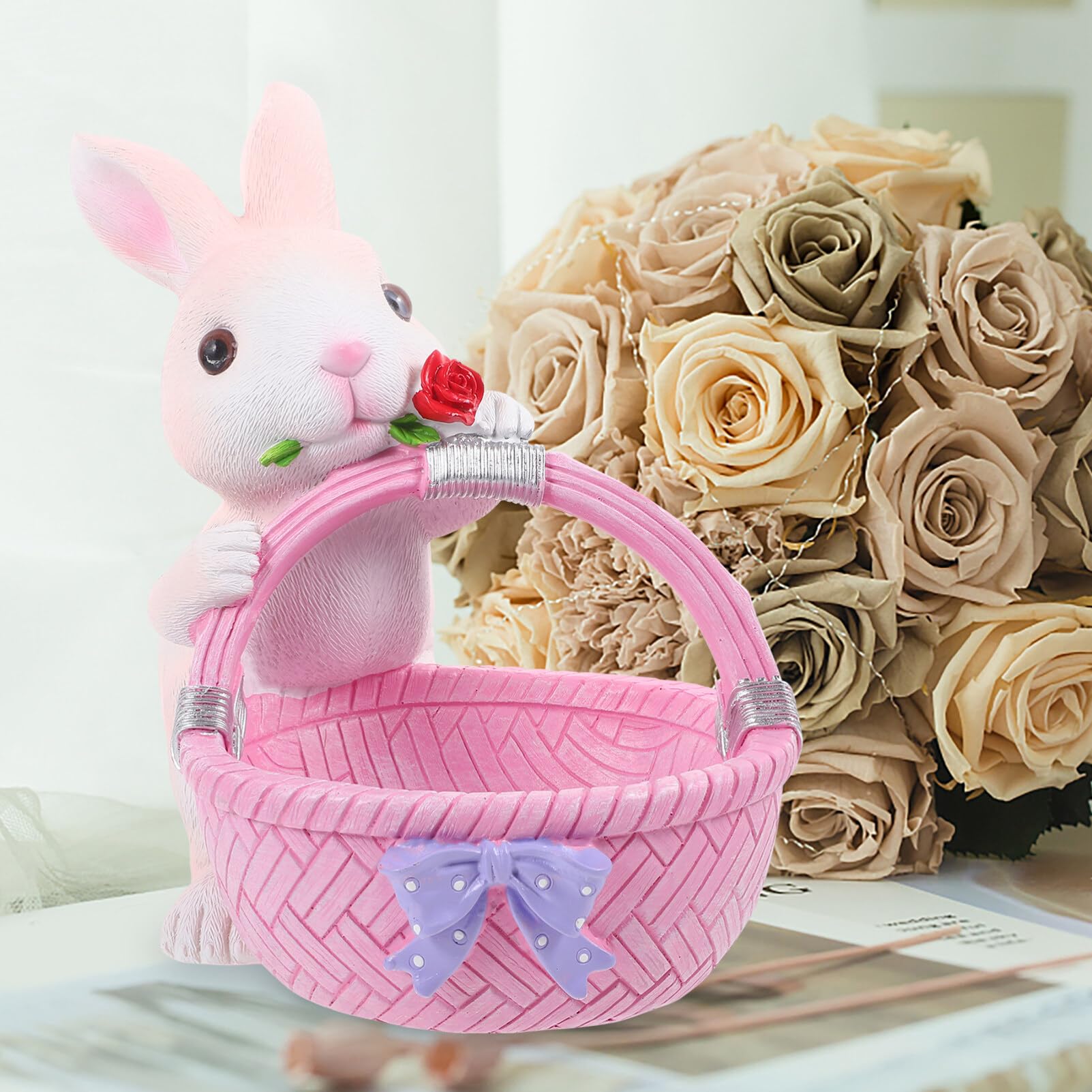 STOBAZA Décoration De Pâques Résine Statue De Lapin Panier pour Bureau Ornement De Bureau Forme De Lapin Cartoon pour Fête De Pâques