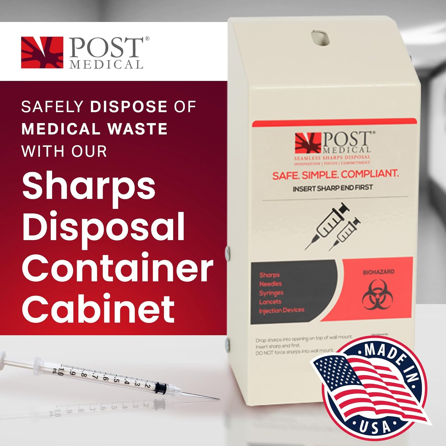 Sharps Cabinet, Sharps Disposal Container Storage, Sharps Container Wall Mount for 1.5 Quart Post Medical Biohazard Containers, Sharps Containers with Lock & Key, Powder-Coated Steel