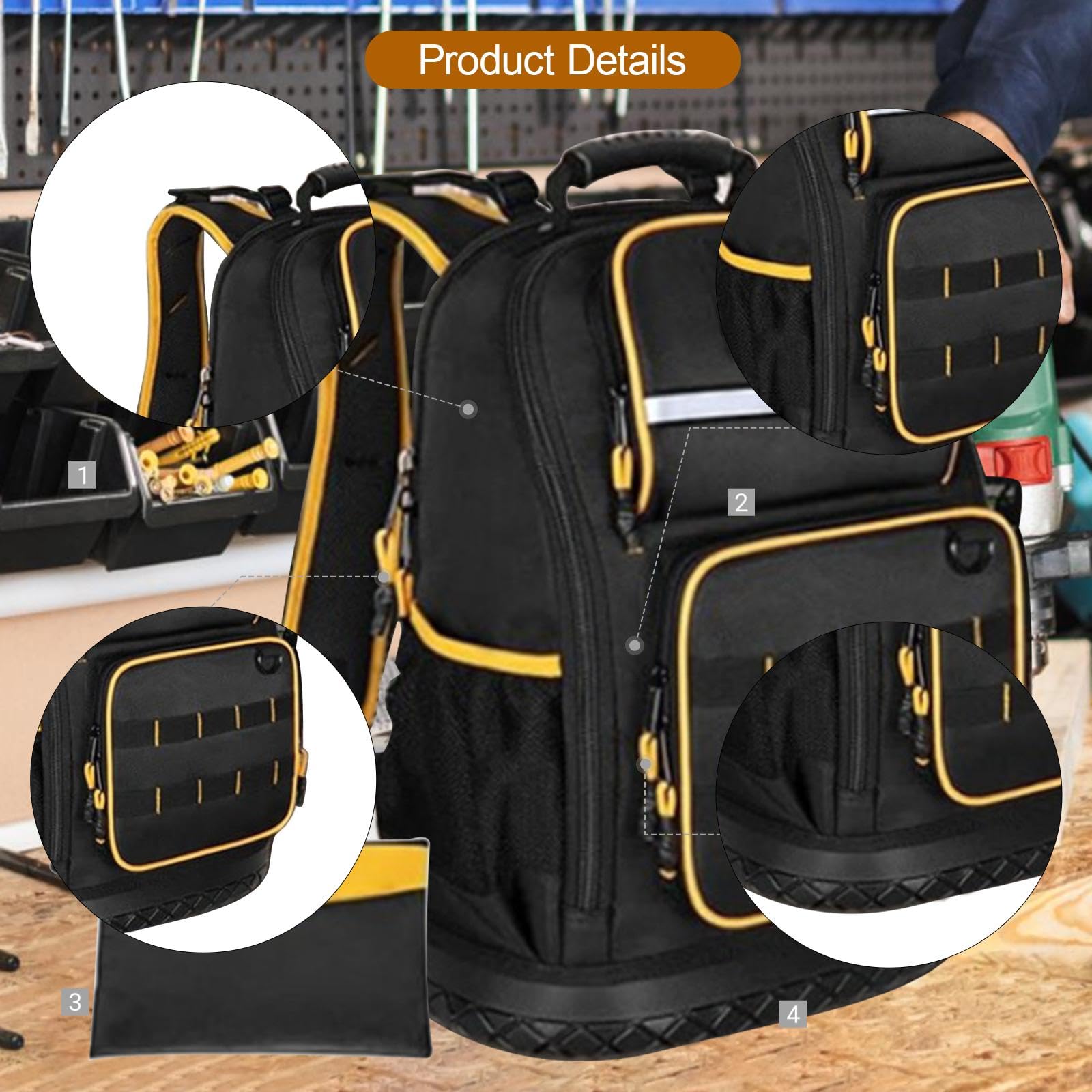 Zaino Portautensili per Elettricisti, Borsa Organizer Spaziosa 12.5x7x18 pollici Tessuto Oxford Resistente per Utensili Manuali ed Elettrici, Fai da Te, Lavori