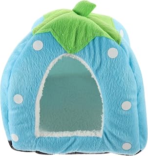 POPETPOP Bunny Bed Strawberry Design Guinea Pig Cave Bed House Hideouts Cage Accessories for Dwarf Rabbits Hamster Bunny Ferrets Rats Hedgehogs Sky-Blue