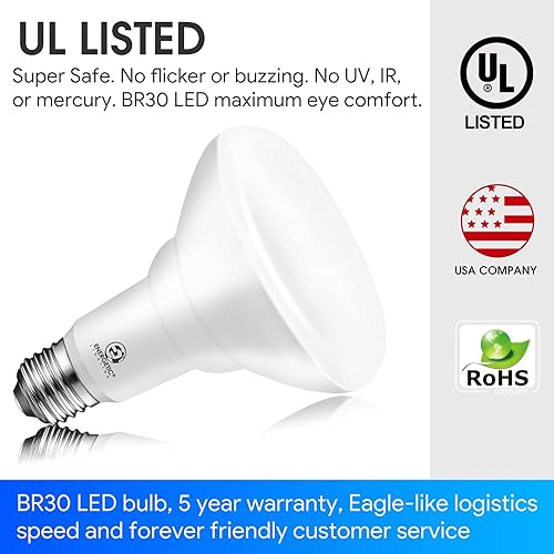 Miniatura 7 de Energetic - Paquete de 20 bombillas LED empotrables BR30 de 65 W, regulables, 650 lúmenes, blanco suave 2700 K, base E26, luz de inundación interior