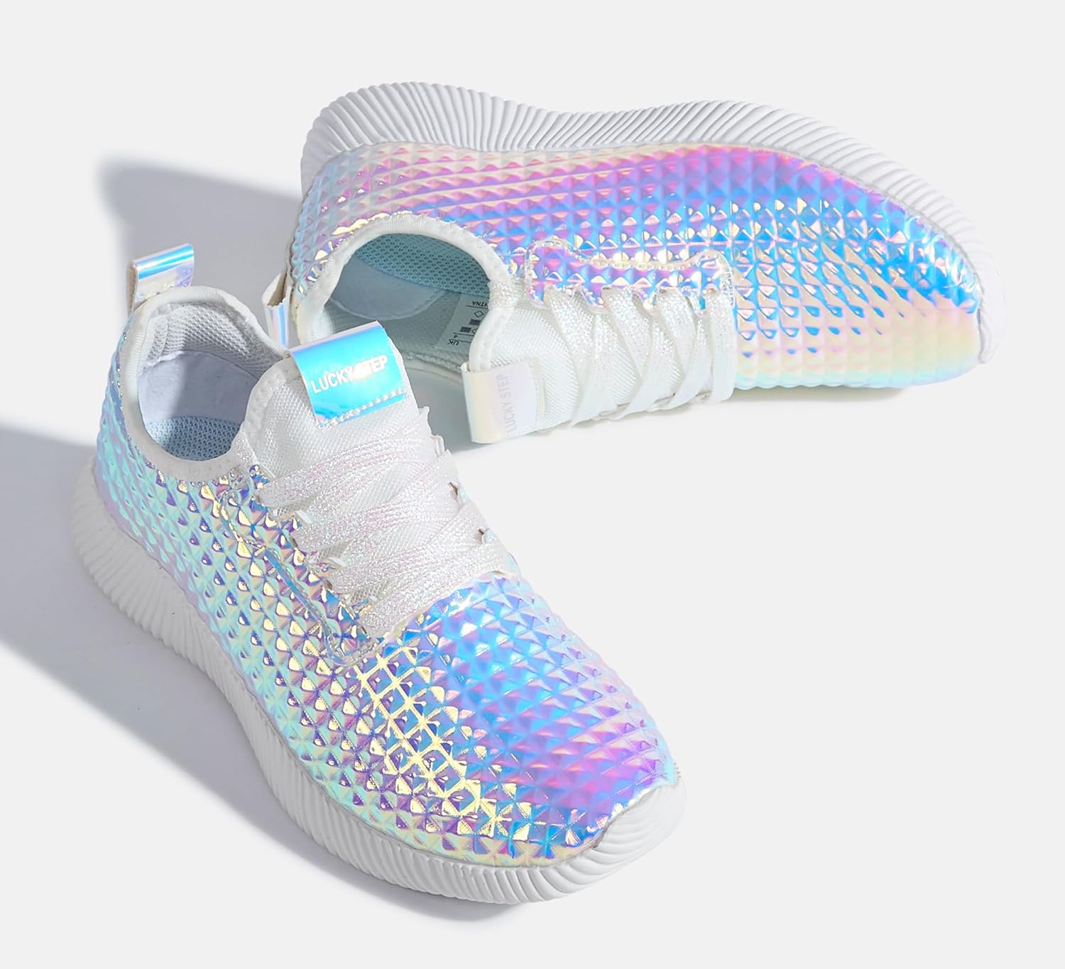 LUCKY STEP Women's Metallic Fashion Sneaker Leatherette Studded Jogger Lightweight Casual Walking Shoes