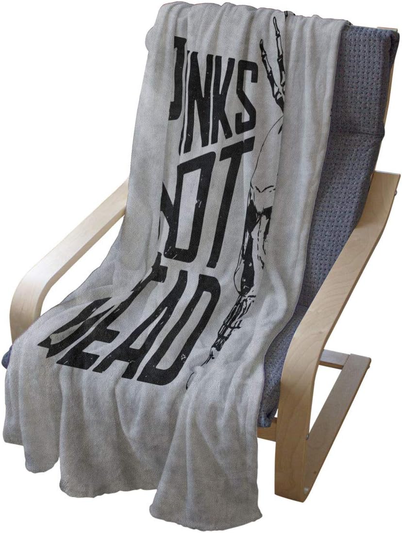 Lunarable Rock Band Throw Blanket, Punks not Dead Calligraphy Poster Design with a Skull in Greyscale Tones, Flannel Fleece Accent Piece Soft Couch Cover for Adults, 50" x 70", Pale Grey