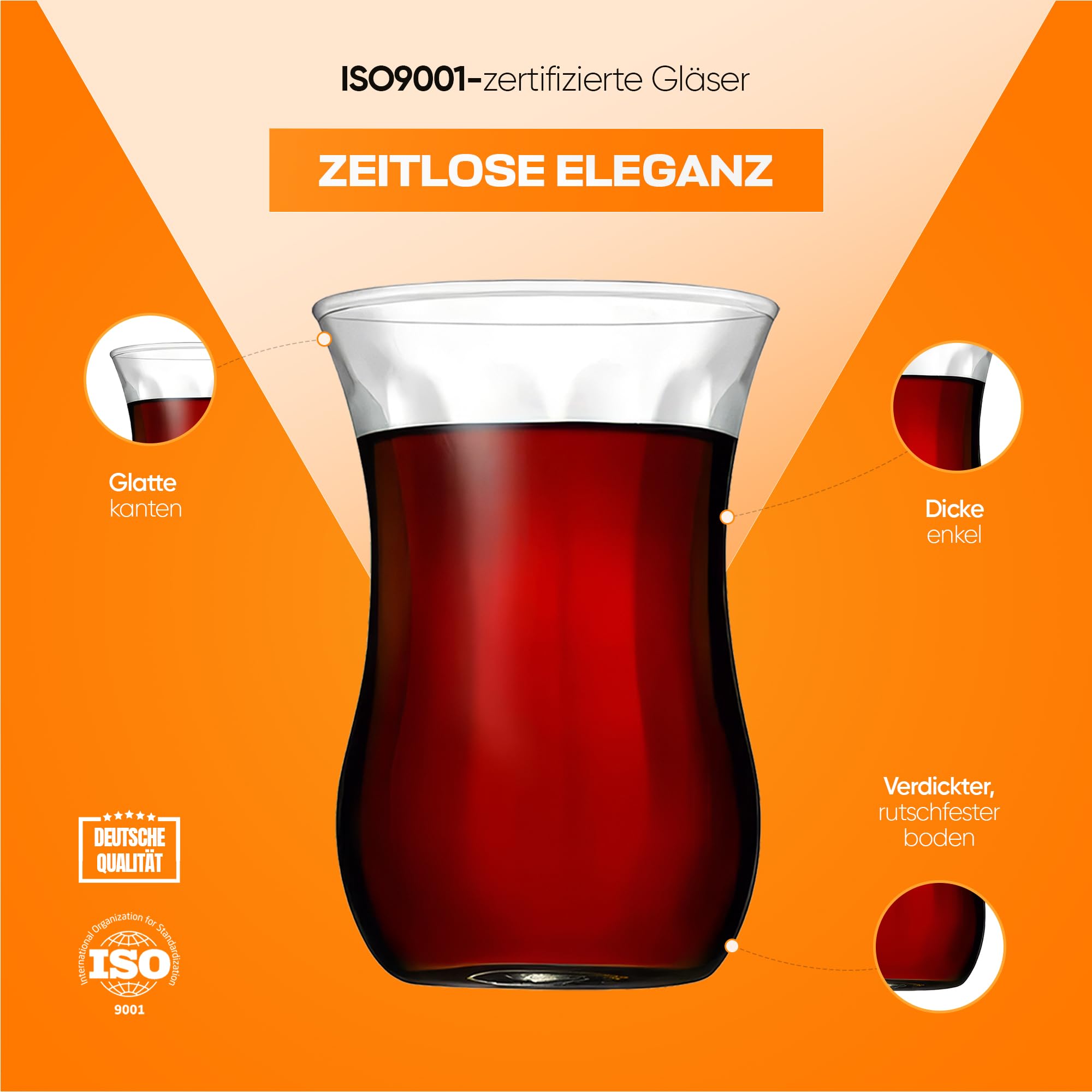 NORDIC SCHILLER Teegläser Set 120cc, (72 Teeglaser) Türkisches Teeglas, Glatt oder Strukturiert, Hitzebeständig, Authentisch, Hochwertiges Glas für Tee & Getränke