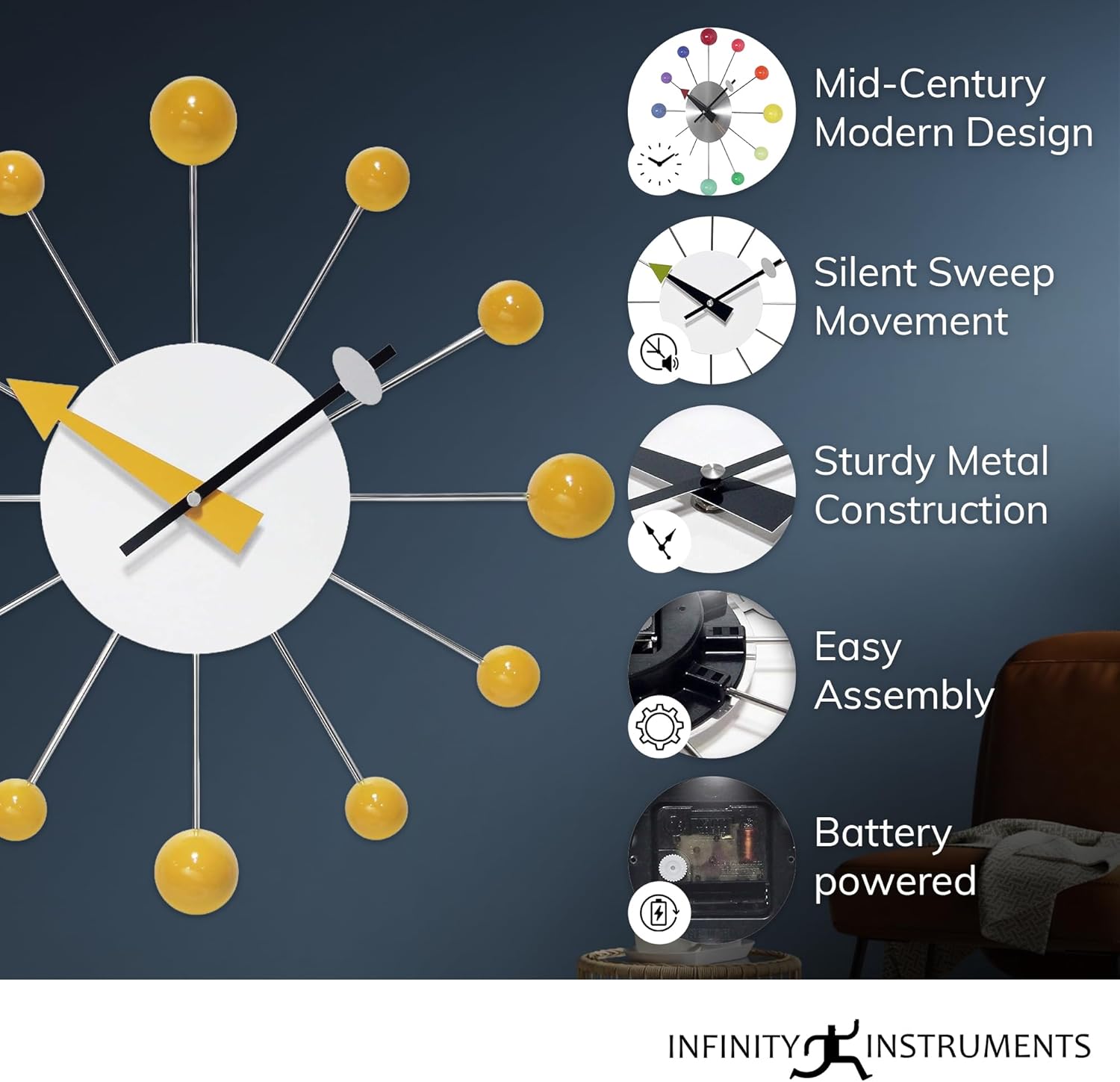 Infinity Instruments LTD. Orb Spoke Starburst Wall Clock, Rainbow, 15"