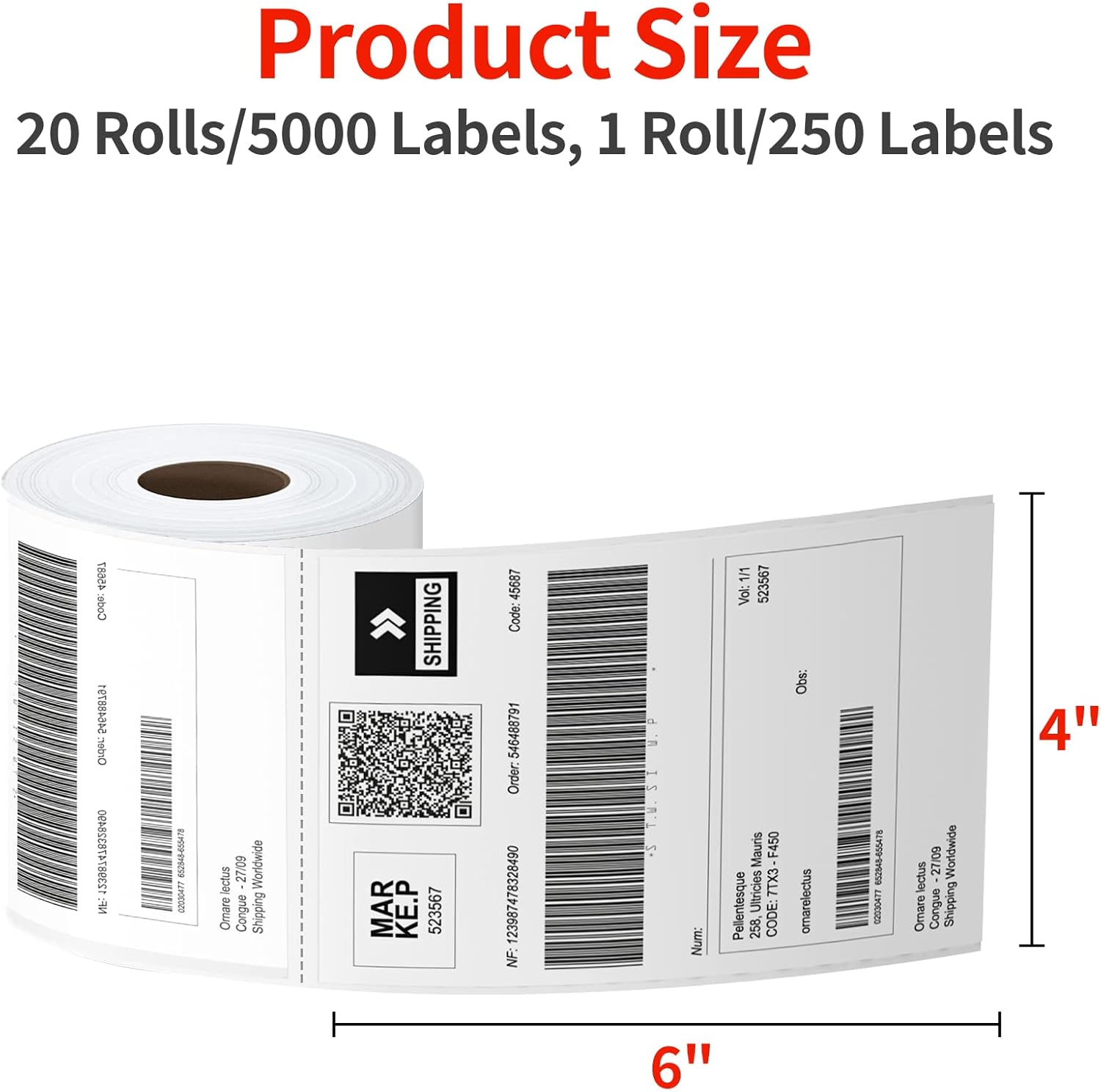 4x6 Thermal Labels 20 Rolls - 5000 Labels, Industrial Labels Direct Thermal Perforated Postage Shipping Label for Rollo, Zebra, MUNBYN and Polono Thermal Printer (NOT for DYMO)