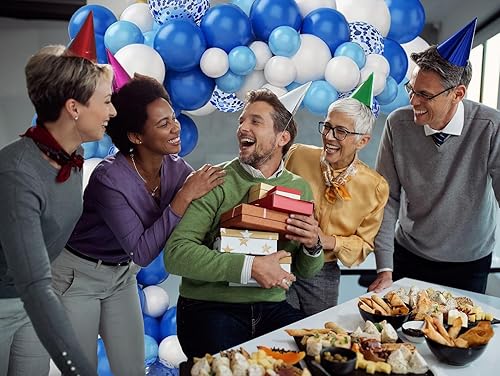 Miniatura 5 de Anllecr - Globos de látex de confeti azul real, 70 globos de 12 pulgadas de color azul claro y blanco para fiesta de bebé, baby shower, hombres,