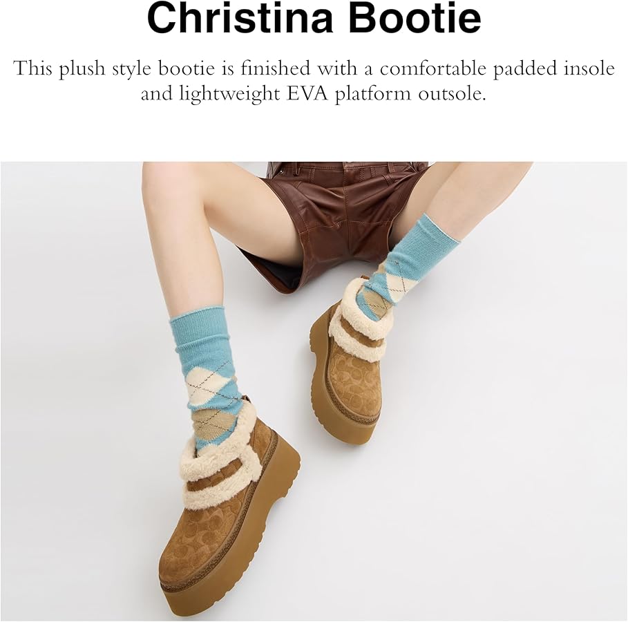 Amazon.com | COACH Christina Signature Shearling Bootie Cocoa