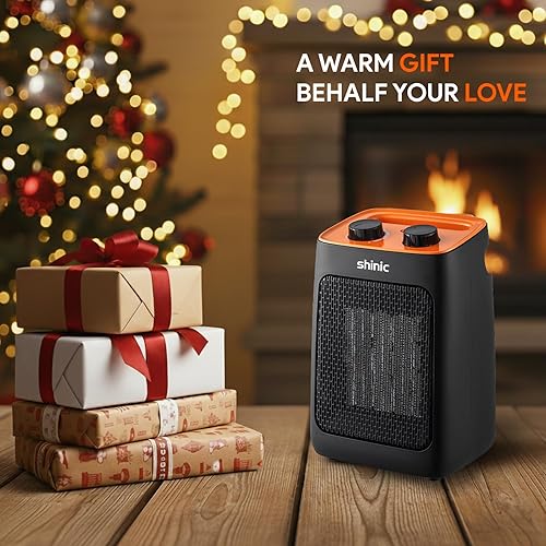 Miniatura 10 de shinic Calentador de espacio portátil con termostato, calentador de oficina de cerámica PTC pequeño de 1500 W para uso en interiores, calentamiento
