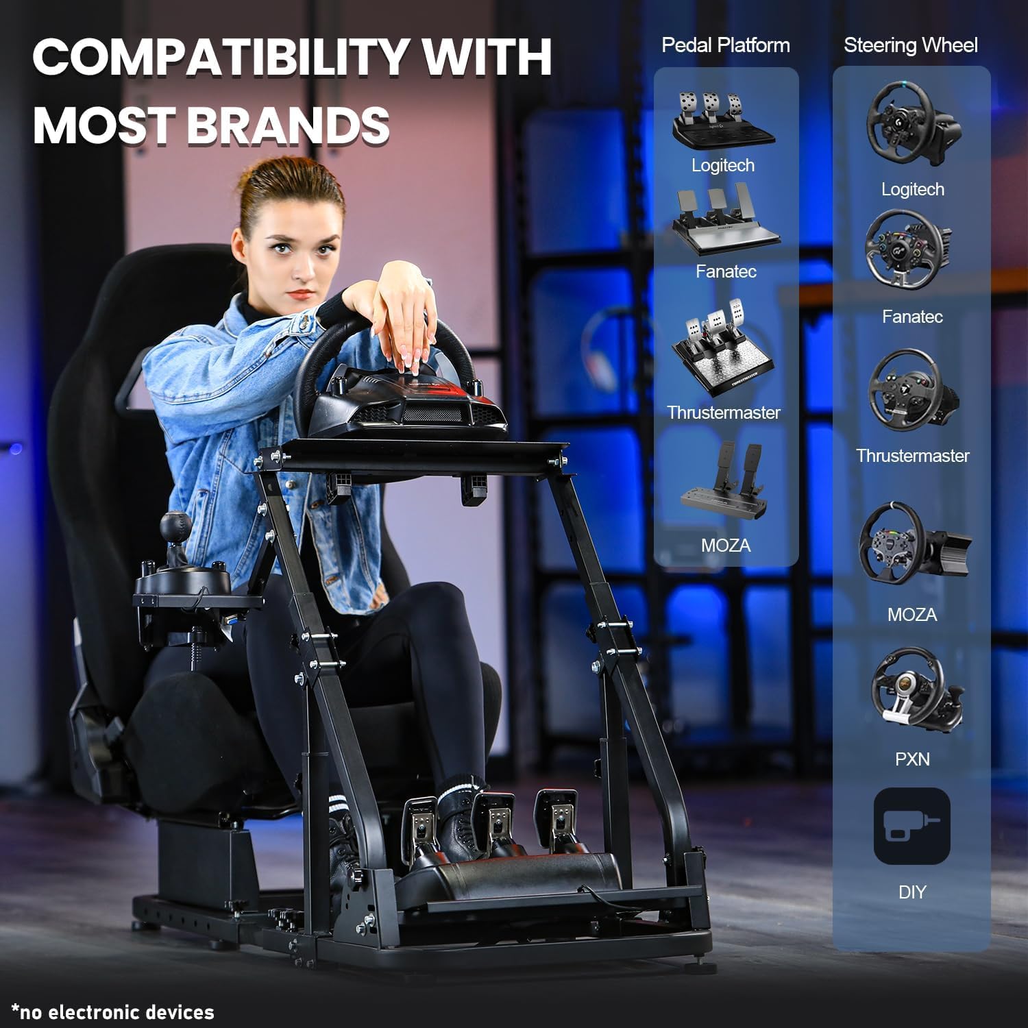 Marada Racing Simulator Cockpit with Black Seat Compatible with Logitech/Thrustmaster G29 G920 G923 T80 T150,Adjustable&Foldable Steering Wheel Stand,Wheel Pedals&Shifter Not Include