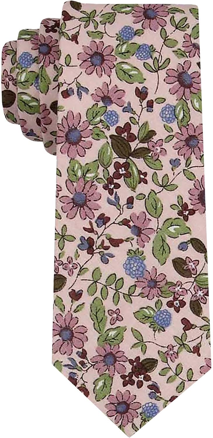 Mens Floral Print Tie Set - Necktie with Pocket Square for Men - Wedding - Groomsmen