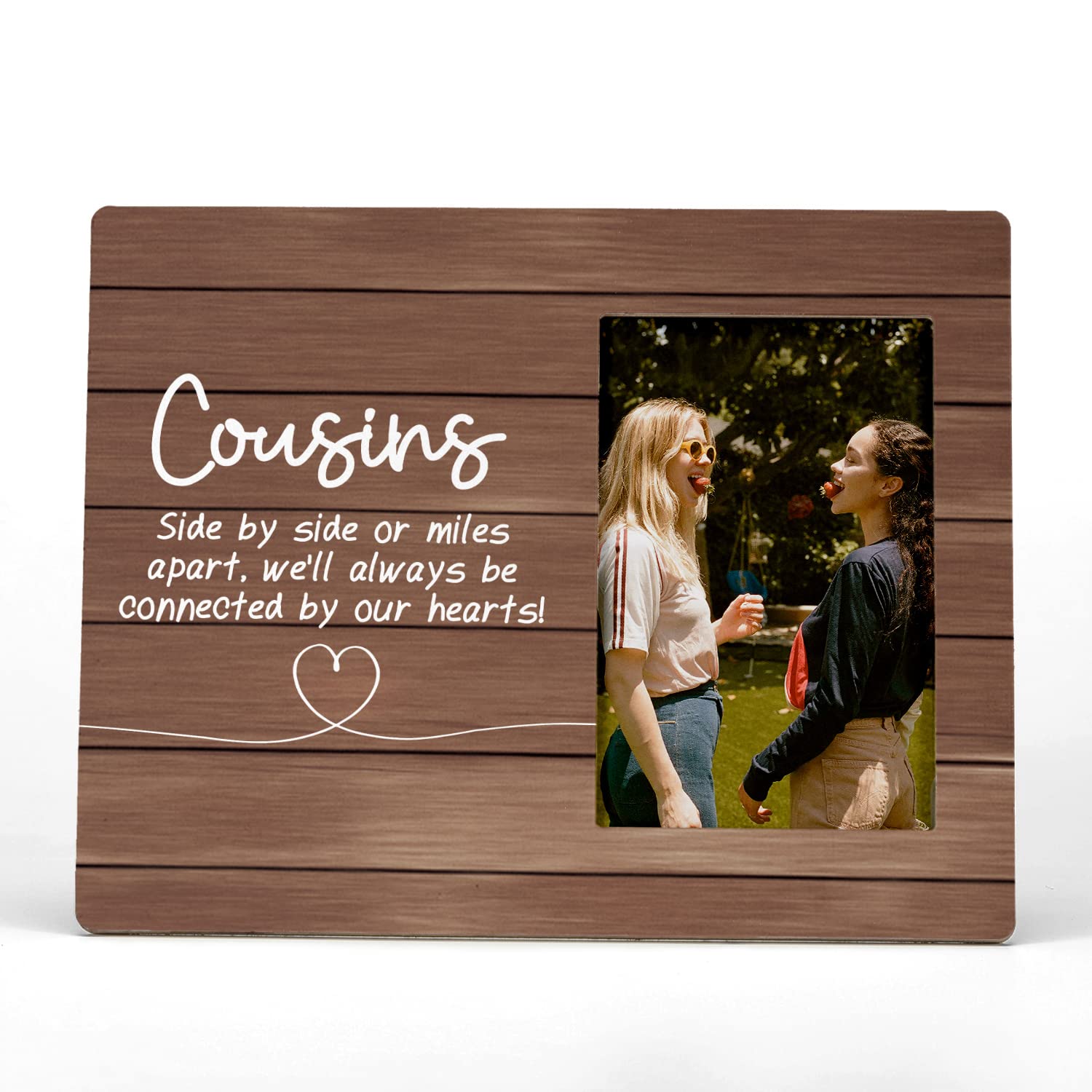 FONDCANYONFONDCANYON Cousins Side by Side or Miles Away Picture Photo Frame,Best Cousin Gifts Picture Frames,Cousins Long Distance Relationship Gifts from Cousins,Birthday Gifts for Cousins (4x6 Inch Photo)